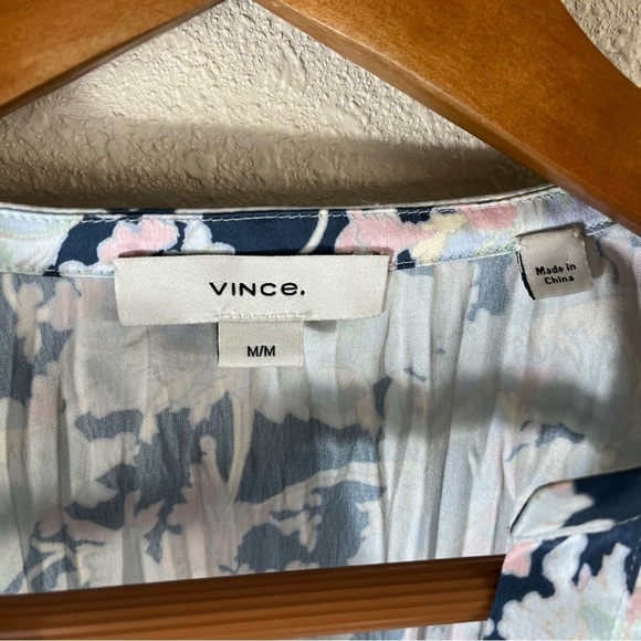 VINCE Pleated Tide Pool Lotus Print Button Down Blouse - Picture 7 of 10
